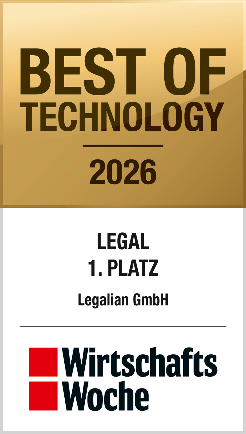 Siegel Best of Technology Award 2026, Kategorie Legal, 1. Platz für die Legalian GmbH